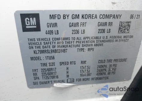 2022 Chevrolet Trailblazer Awd Lt from USA, damaged, VIN KL79MRSL9NB031487